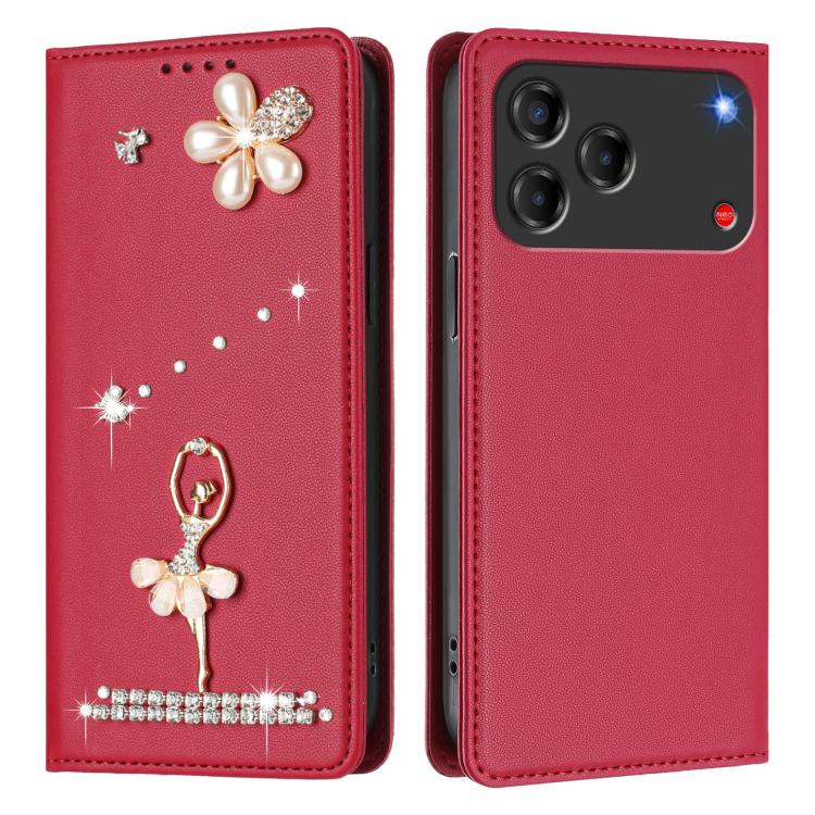 For ZTE Blade V80 Design Ballet Girl Diamond Studded RFID Vegan Leather Phone Case