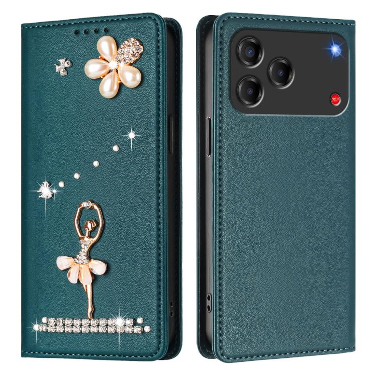 For ZTE Blade V80 Design Ballet Girl Diamond Studded RFID Vegan Leather Phone Case