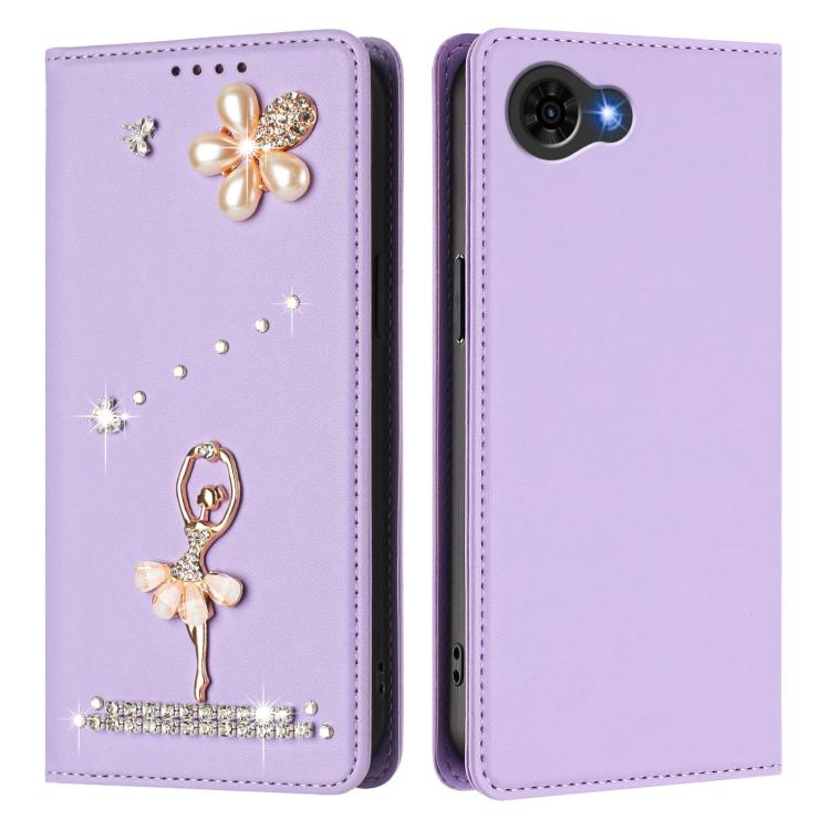 For ZTE Nubia S2e / S2R / S2 Lite Ballet Girl Diamond Studded RFID Vegan Leather Phone Case