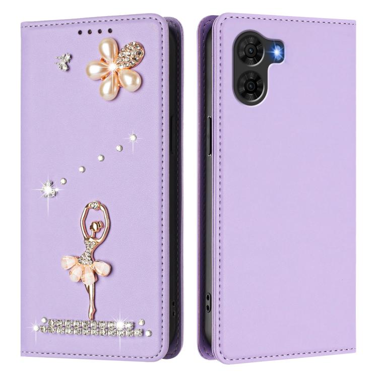 For ZTE Nubia S2 504ZT Ballet Girl Diamond Studded RFID Vegan Leather Phone Case