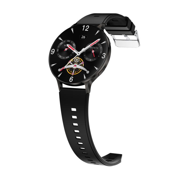 QS07 1.75 inch AMOLED Round Screen Smart Watch, Black Silicone Strap, Support Health Monitoring