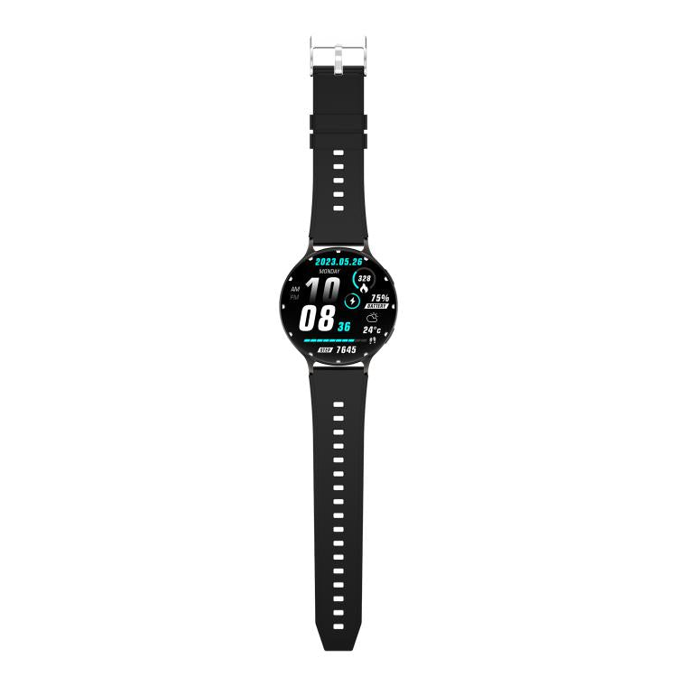 QS07 1.75 inch AMOLED Round Screen Smart Watch, Black Silicone Strap, Support Health Monitoring