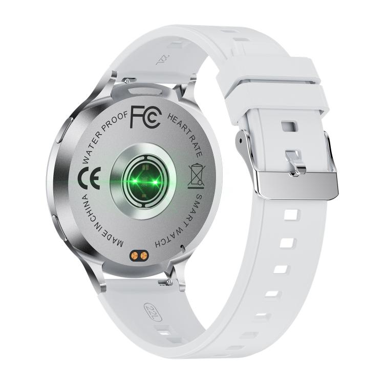 QS07 1.75 inch AMOLED Round Screen Smart Watch, Silver Silicone Strap, Support Health Monitoring