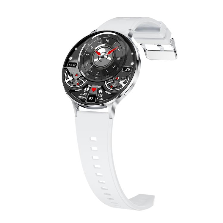 QS07 1.75 inch AMOLED Round Screen Smart Watch, Silver Silicone Strap, Support Health Monitoring