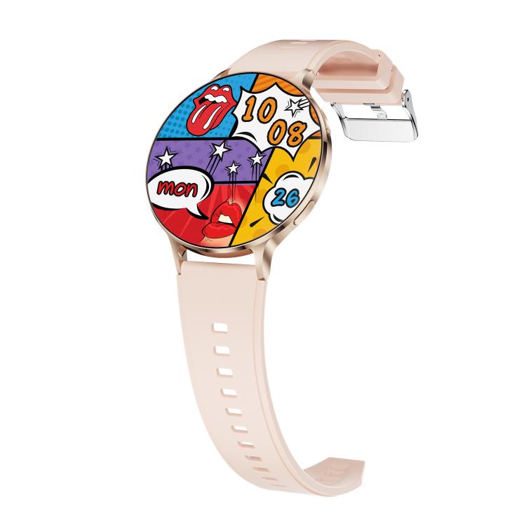 QS07 1.75 inch AMOLED Round Screen Smart Watch, Gold Silicone Strap, Support Health Monitoring