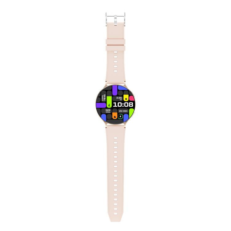 QS07 1.75 inch AMOLED Round Screen Smart Watch, Gold Silicone Strap, Support Health Monitoring