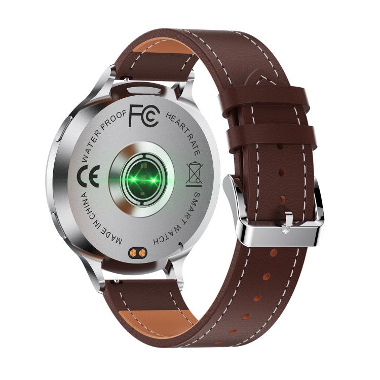 QS07 1.75 inch AMOLED Round Screen Smart Watch, Silver Leather Strap, Support Health Monitoring