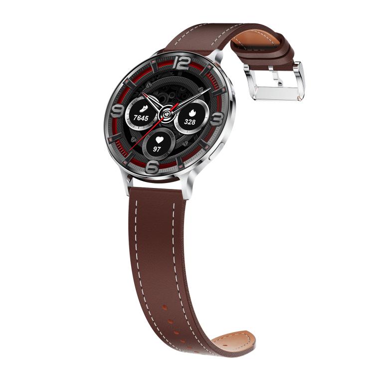 QS07 1.75 inch AMOLED Round Screen Smart Watch, Silver Leather Strap, Support Health Monitoring