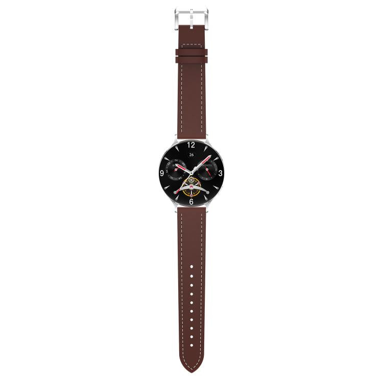 QS07 1.75 inch AMOLED Round Screen Smart Watch, Silver Leather Strap, Support Health Monitoring