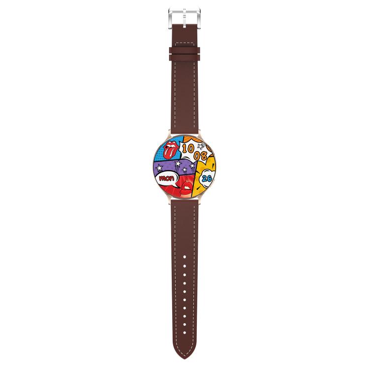 QS07 1.75 inch AMOLED Round Screen Smart Watch, Gold Leather Strap, Support Health Monitoring