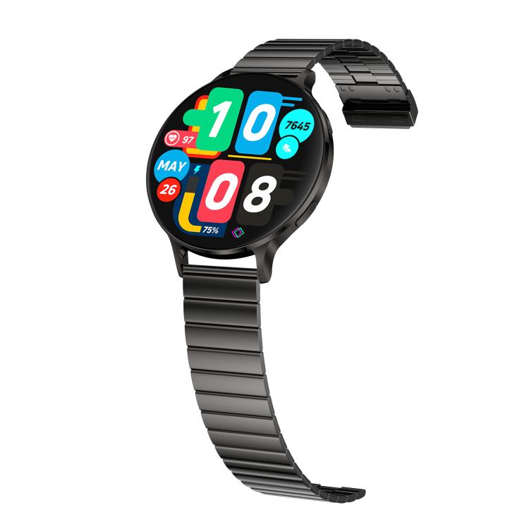 QS07 1.75 inch AMOLED Round Screen Smart Watch, Black Bamboo Strap, Support Health Monitoring