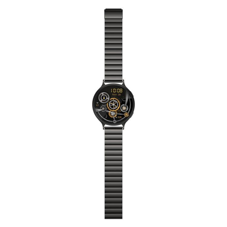 QS07 1.75 inch AMOLED Round Screen Smart Watch, Black Bamboo Strap, Support Health Monitoring