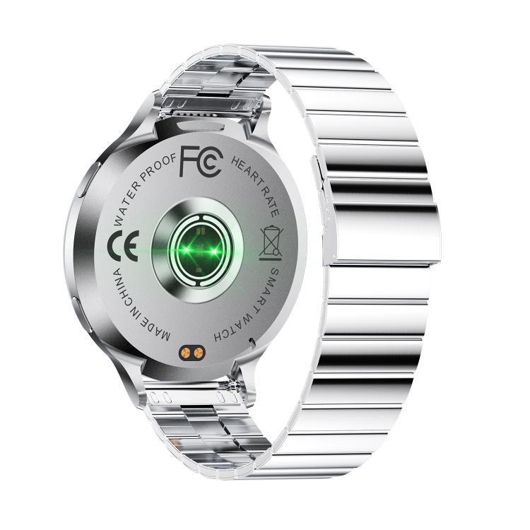 QS07 1.75 inch AMOLED Round Screen Smart Watch, Silver Bamboo Strap, Support Health Monitoring