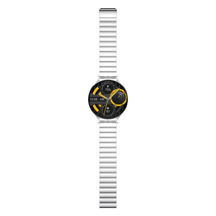 QS07 1.75 inch AMOLED Round Screen Smart Watch, Silver Bamboo Strap, Support Health Monitoring