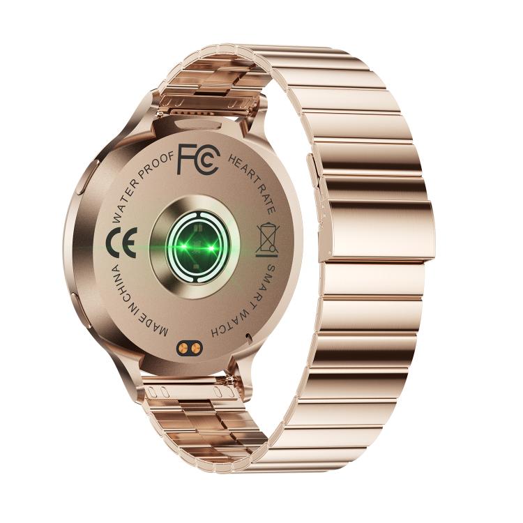 QS07 1.75 inch AMOLED Round Screen Smart Watch, Gold Bamboo Strap, Support Health Monitoring