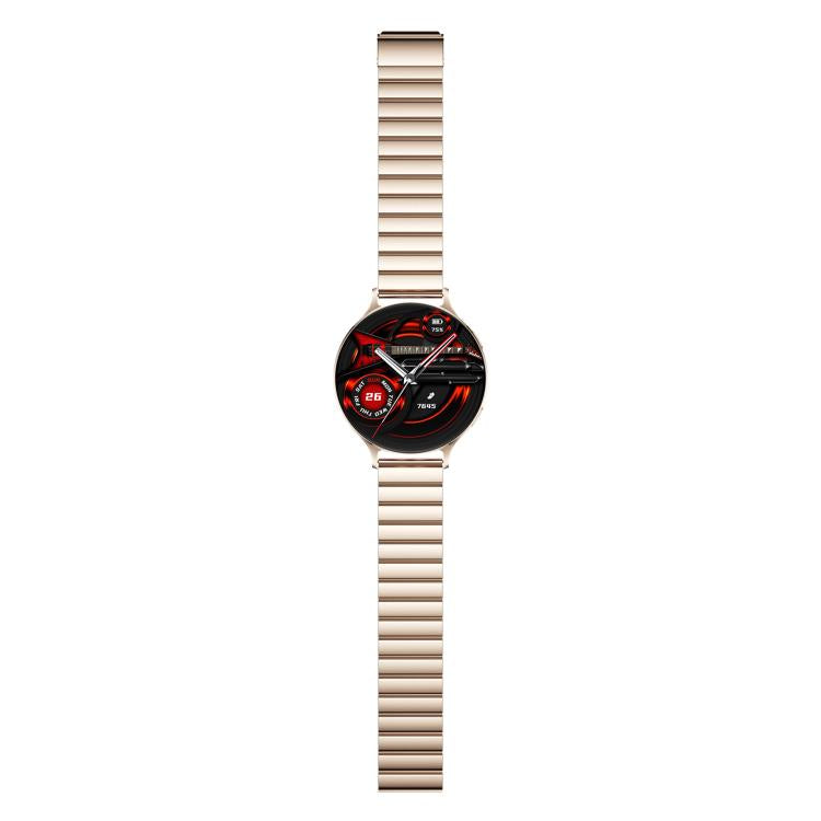QS07 1.75 inch AMOLED Round Screen Smart Watch, Gold Bamboo Strap, Support Health Monitoring