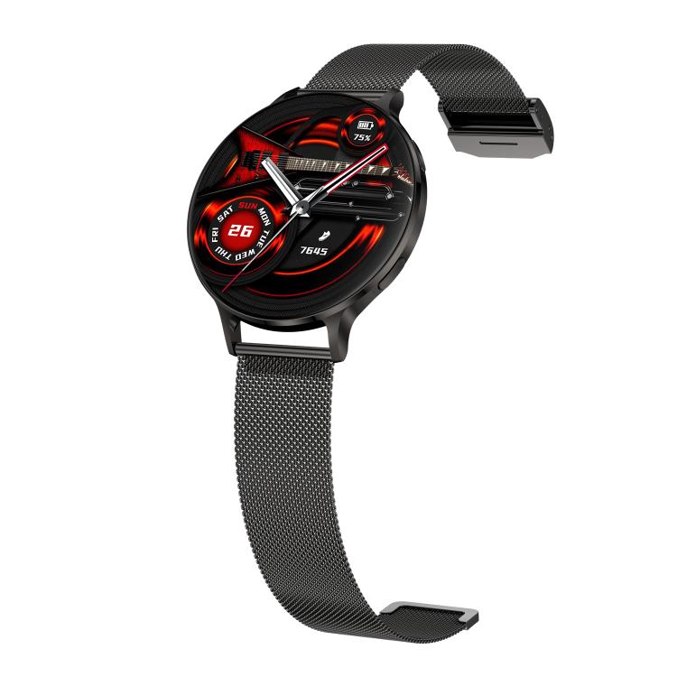 QS07 1.75 inch AMOLED Round Screen Smart Watch, Black Steel Strap, Support Health Monitoring