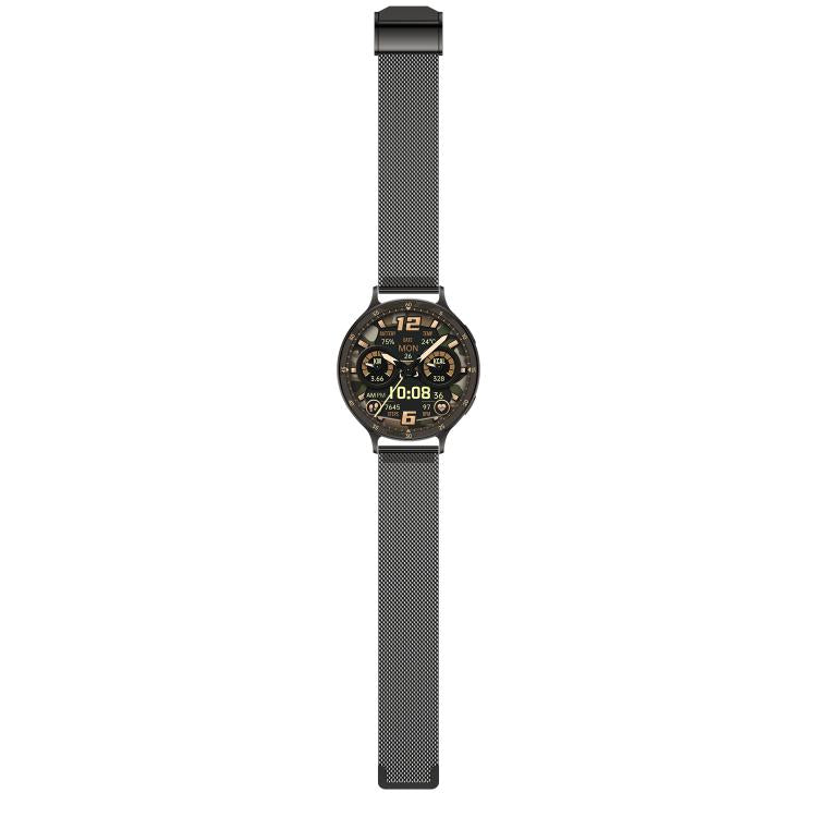 QS07 1.75 inch AMOLED Round Screen Smart Watch, Black Steel Strap, Support Health Monitoring