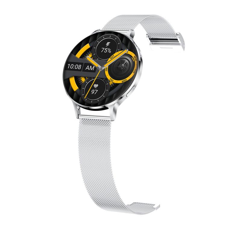 QS07 1.75 inch AMOLED Round Screen Smart Watch, Silver Steel Strap, Support Health Monitoring