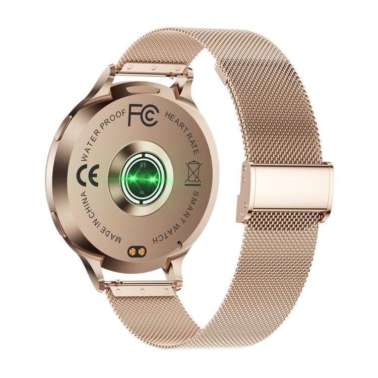 QS07 1.75 inch AMOLED Round Screen Smart Watch, Gold Steel Strap, Support Health Monitoring