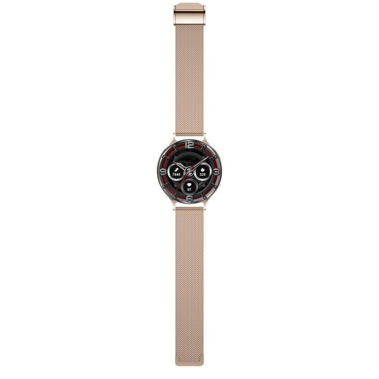 QS07 1.75 inch AMOLED Round Screen Smart Watch, Gold Steel Strap, Support Health Monitoring