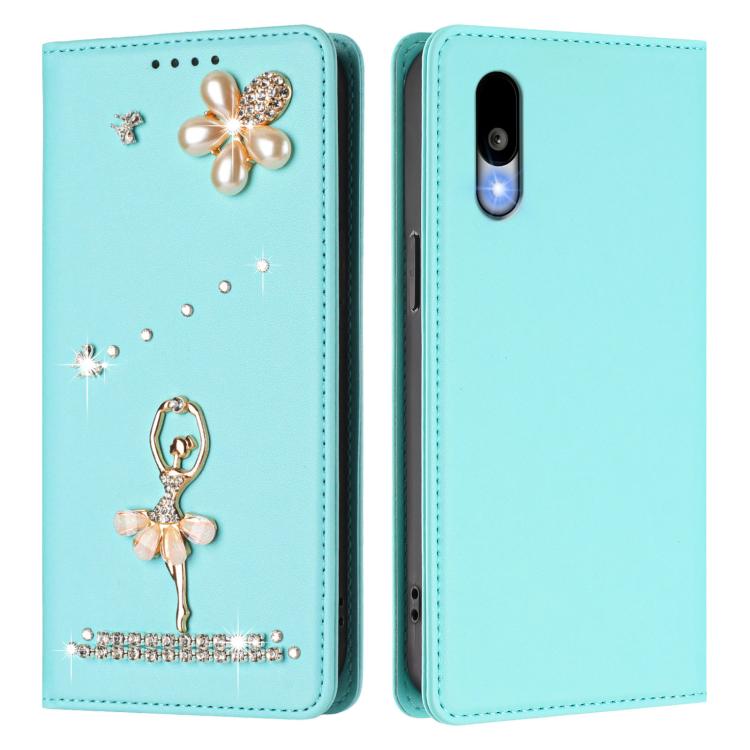 For Sharp Basio Active3 Ballet Girl Diamond Studded RFID Vegan Leather Phone Case