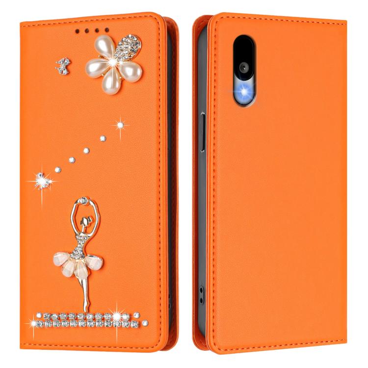 For Sharp Basio Active3 Ballet Girl Diamond Studded RFID Vegan Leather Phone Case