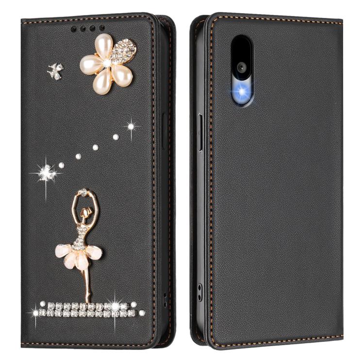 For Sharp Basio Active3 Ballet Girl Diamond Studded RFID Vegan Leather Phone Case
