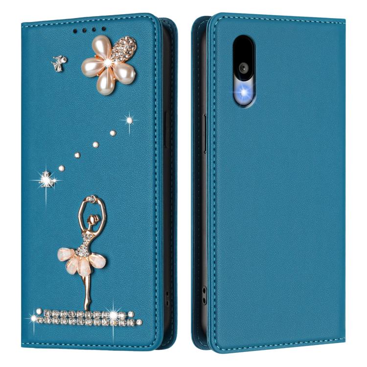 For Sharp Basio Active3 Ballet Girl Diamond Studded RFID Vegan Leather Phone Case