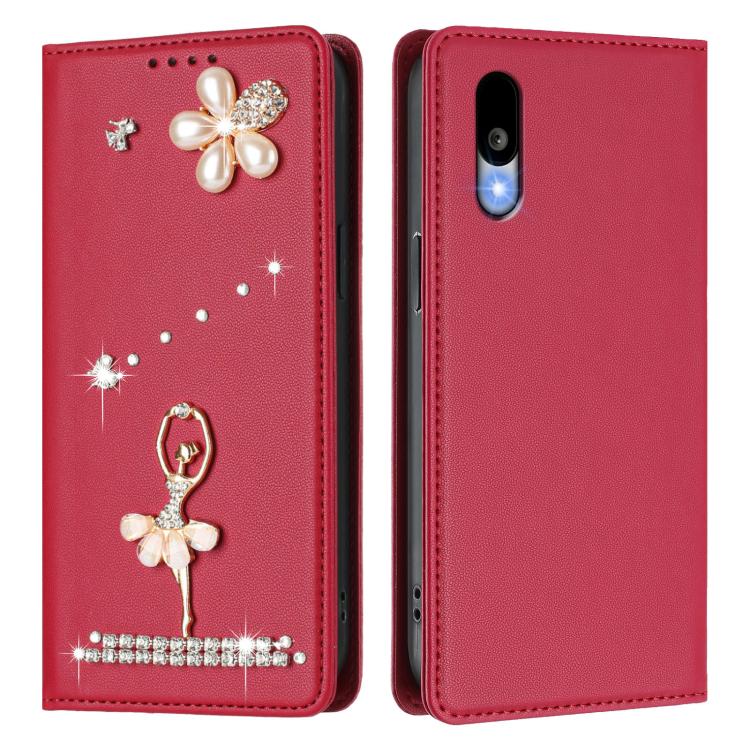 For Sharp Basio Active3 Ballet Girl Diamond Studded RFID Vegan Leather Phone Case