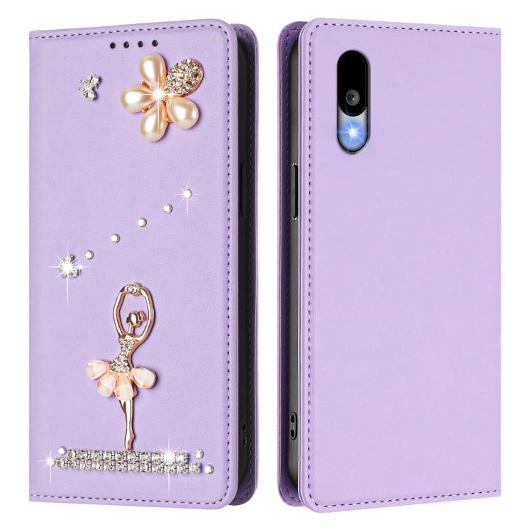For Sharp Basio Active3 Ballet Girl Diamond Studded RFID Vegan Leather Phone Case