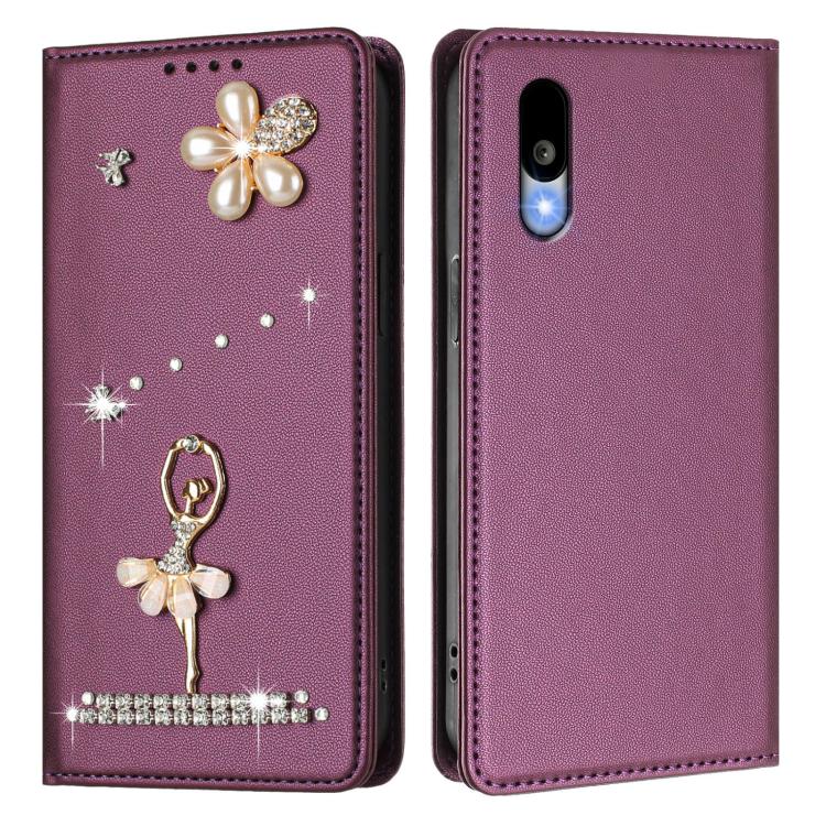 For Sharp Basio Active3 Ballet Girl Diamond Studded RFID Vegan Leather Phone Case