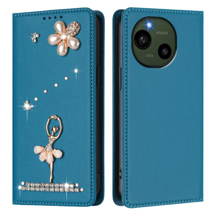 For Sharp Aquos R9 SH-51E Ballet Girl Diamond Studded RFID Vegan Leather Phone Case