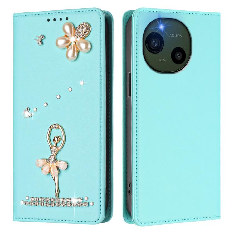 For Sharp Aquos R10 Ballet Girl Diamond Studded RFID Vegan Leather Phone Case