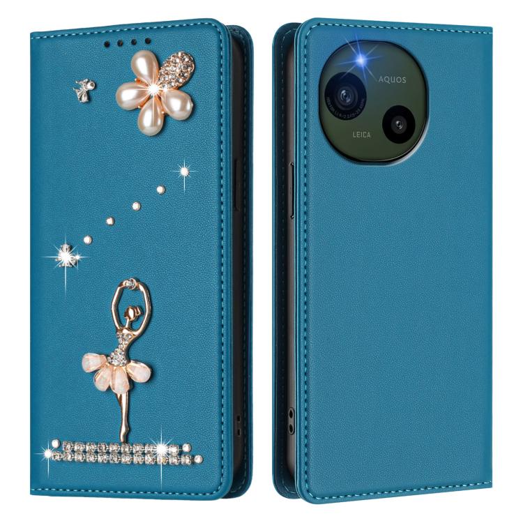 For Sharp Aquos R10 Ballet Girl Diamond Studded RFID Vegan Leather Phone Case