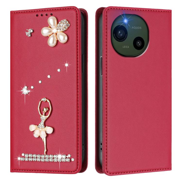 For Sharp Aquos R10 Ballet Girl Diamond Studded RFID Vegan Leather Phone Case