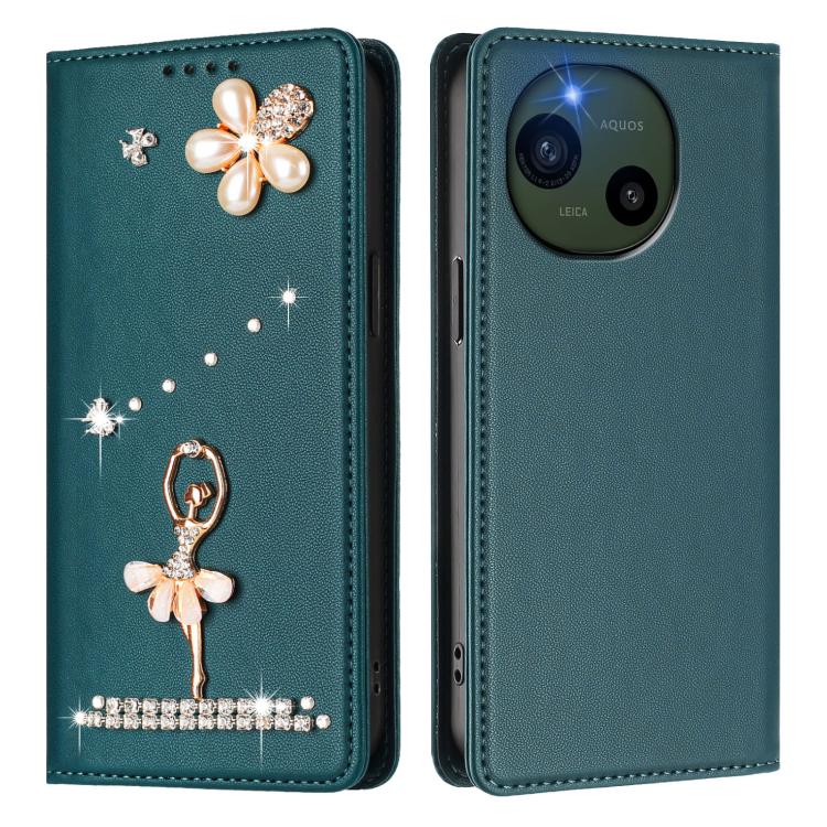 For Sharp Aquos R10 Ballet Girl Diamond Studded RFID Vegan Leather Phone Case