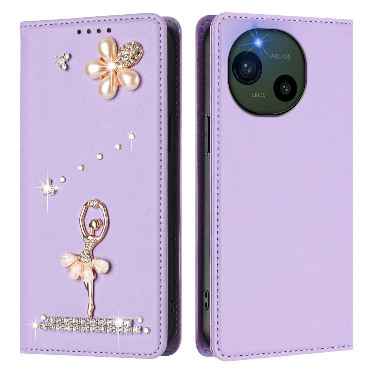 For Sharp Aquos R10 Ballet Girl Diamond Studded RFID Vegan Leather Phone Case
