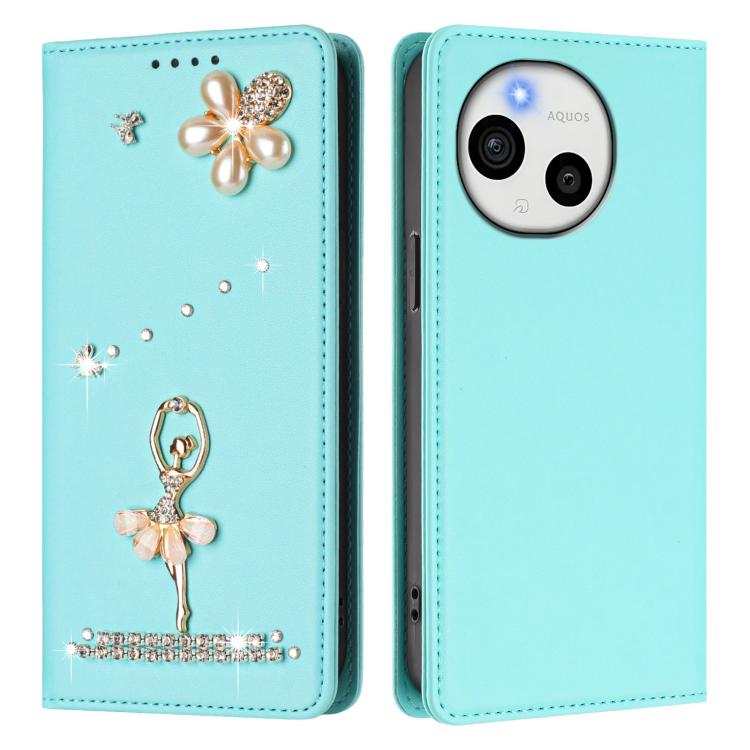 For Sharp Aquos Sense9 Plus Ballet Girl Diamond Studded RFID Vegan Leather Phone Case