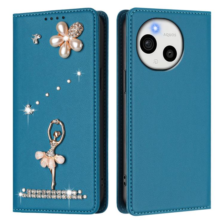 For Sharp Aquos Sense9 Plus Ballet Girl Diamond Studded RFID Vegan Leather Phone Case