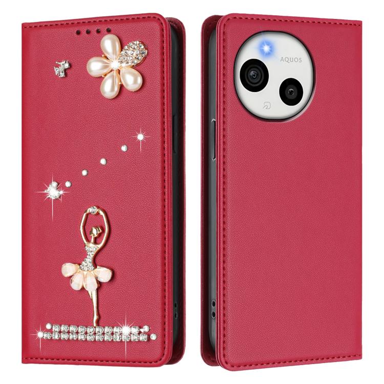 For Sharp Aquos Sense9 Plus Ballet Girl Diamond Studded RFID Vegan Leather Phone Case
