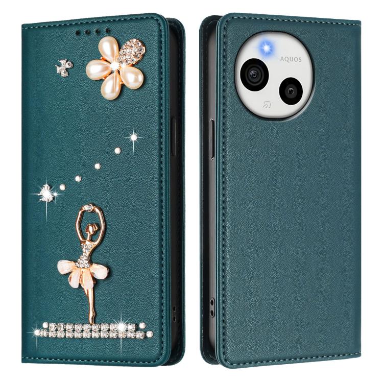 For Sharp Aquos Sense9 Plus Ballet Girl Diamond Studded RFID Vegan Leather Phone Case