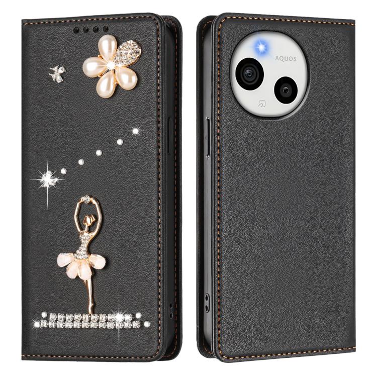 For Sharp Aquos Sense9 Ballet Girl Diamond Studded RFID Vegan Leather Phone Case