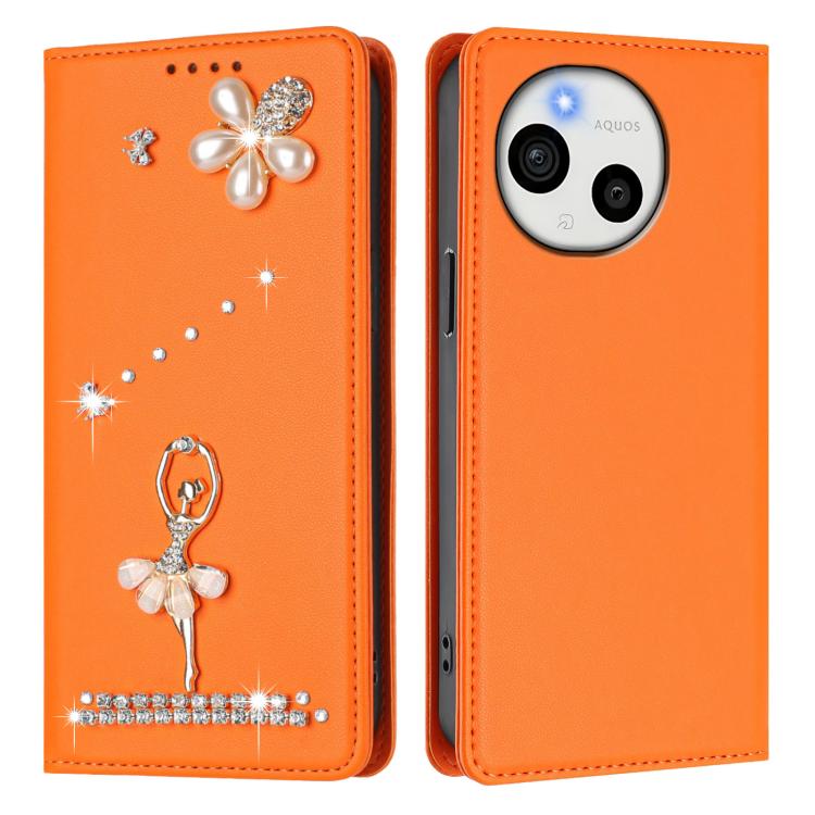 For Sharp Aquos Sense10 Ballet Girl Diamond Studded RFID Vegan Leather Phone Case