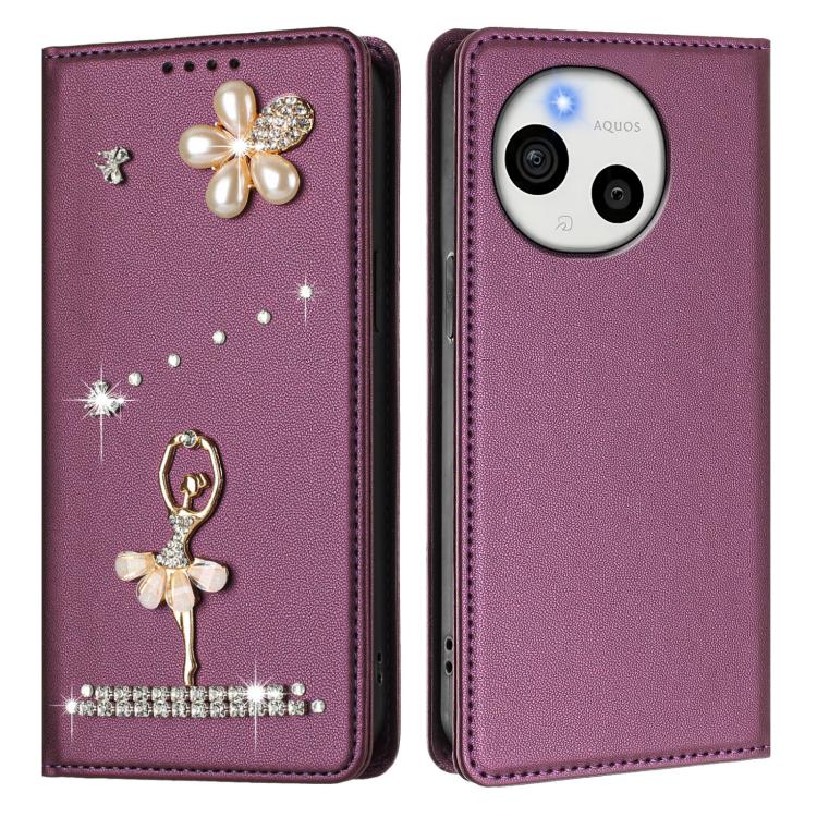 For Sharp Aquos Sense10 Ballet Girl Diamond Studded RFID Vegan Leather Phone Case