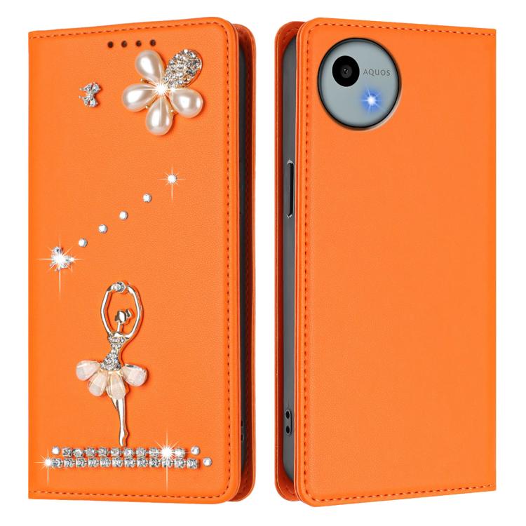 For Sharp Aquos wish4 SH-52E Ballet Girl Diamond Studded RFID Vegan Leather Phone Case