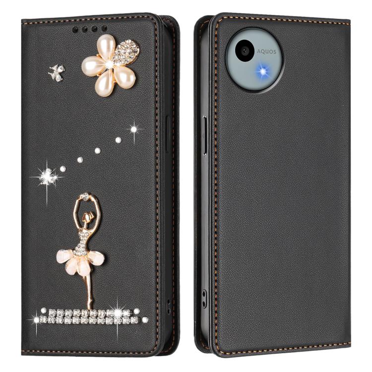 For Sharp Aquos wish4 SH-52E Ballet Girl Diamond Studded RFID Vegan Leather Phone Case