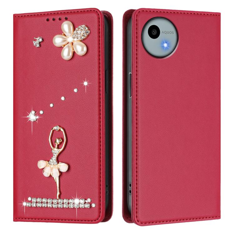 For Sharp Aquos wish4 SH-52E Ballet Girl Diamond Studded RFID Vegan Leather Phone Case