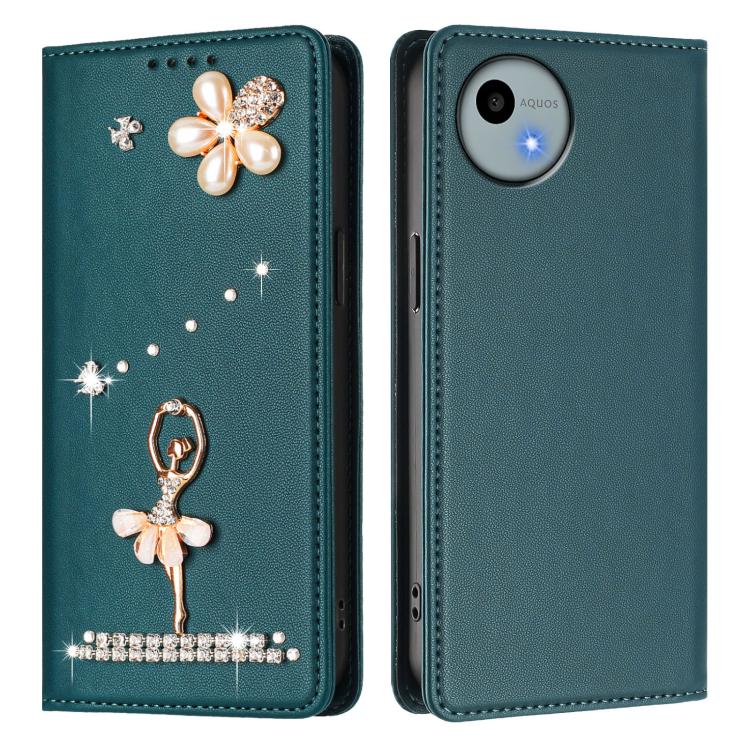 For Sharp Aquos wish4 SH-52E Ballet Girl Diamond Studded RFID Vegan Leather Phone Case
