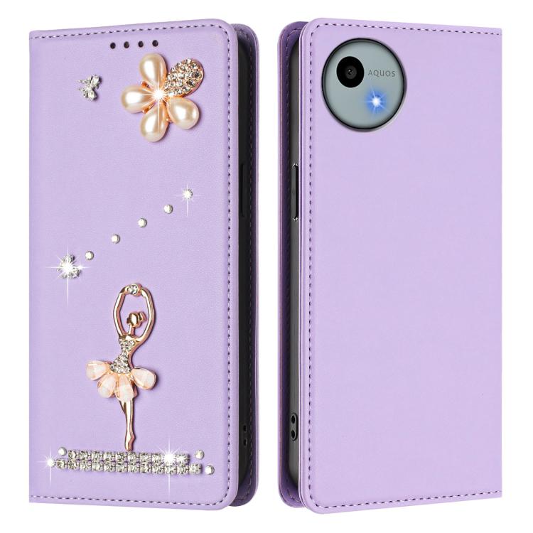 For Sharp Aquos wish4 SH-52E Ballet Girl Diamond Studded RFID Vegan Leather Phone Case